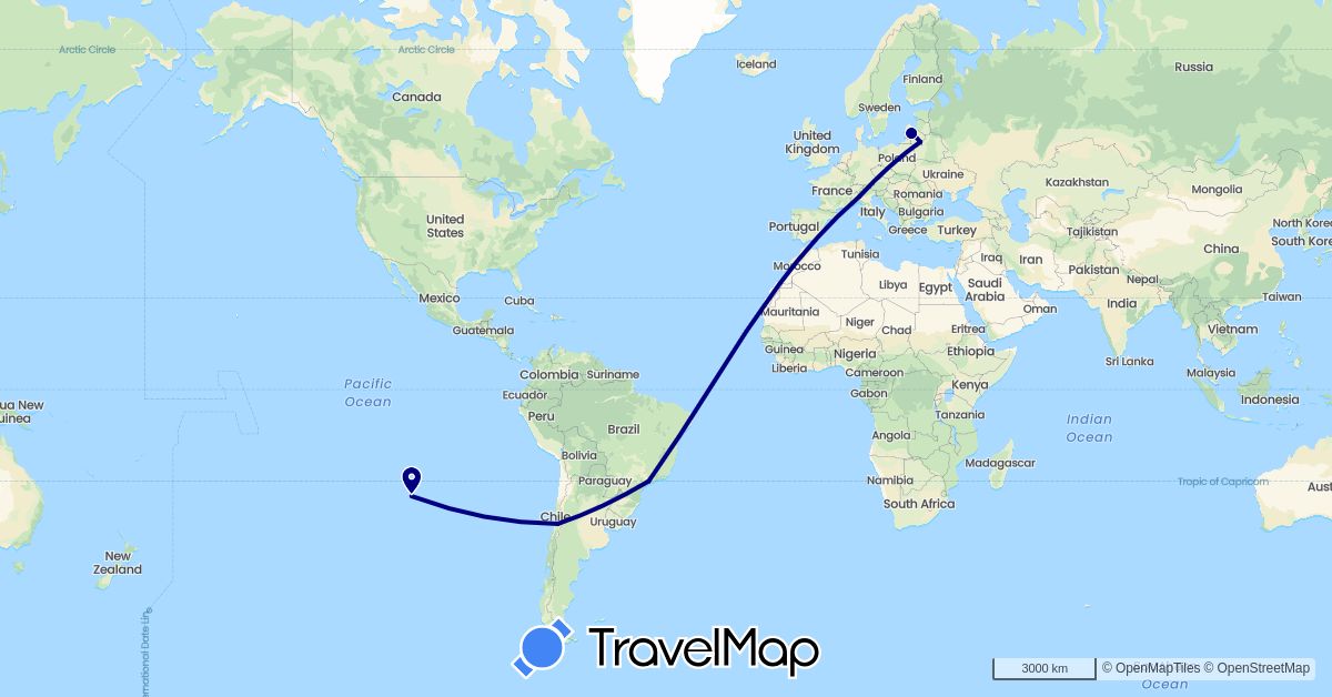 TravelMap itinerary: driving in Brazil, Chile, Italy, Lithuania (Europe, South America)